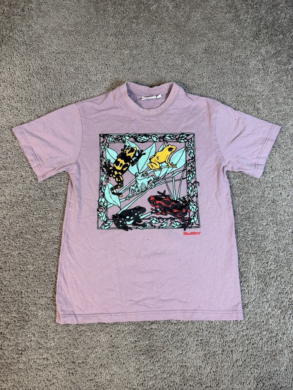 Butter Shirt Mens S Purple Frog Graphic Crew Neck Cotton Jersey Lightweight